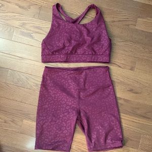 Maroon cheetah print workout set